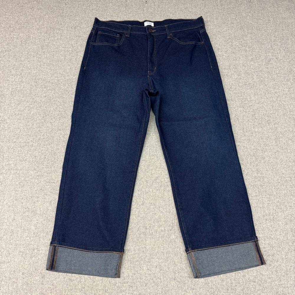 Time and Tru Jeans 16 Blue Dark Wash Straight Leg Wide Cuff Stretch Denim Womens
